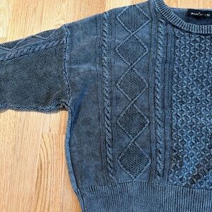 Women's Social Scene Grey Cable Knit Crewneck Sweater Retro Style
